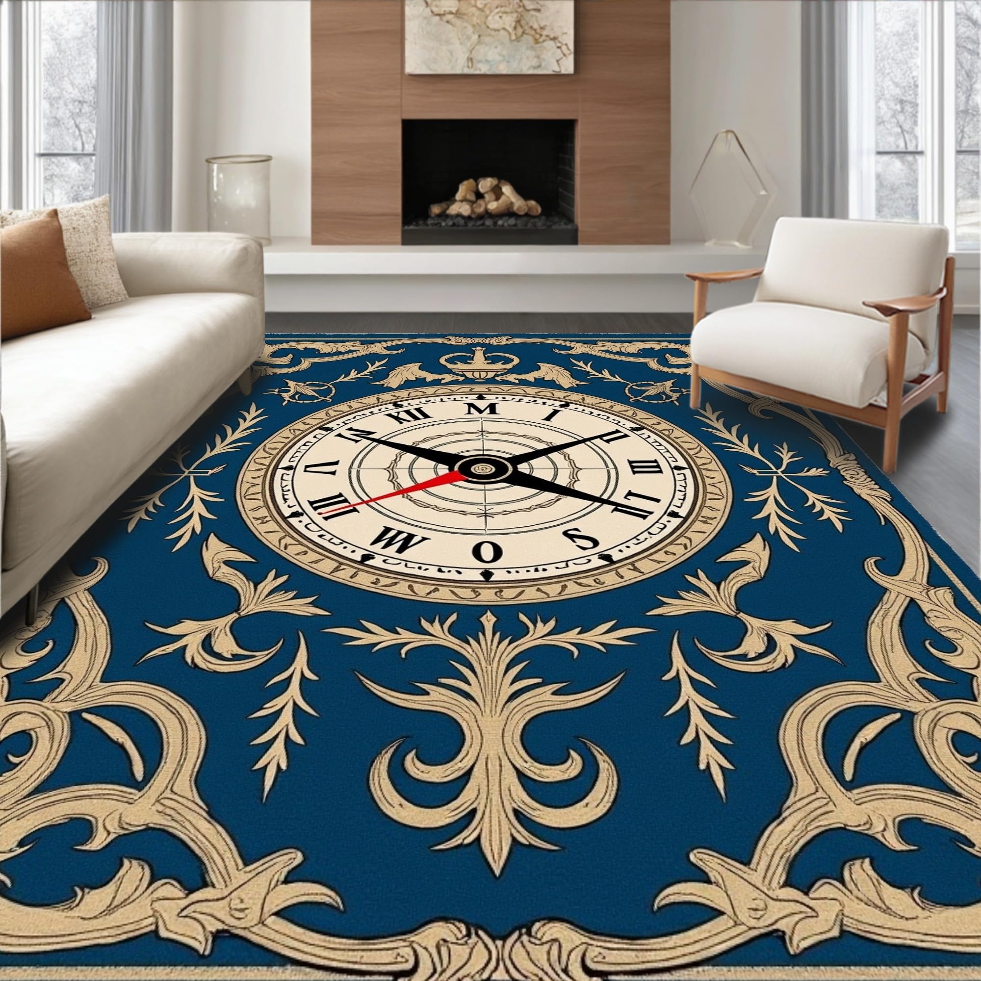 Blue Compass Rug Ultra Soft Area Rug, Vintage Coastal Compass Inspired Area with ...