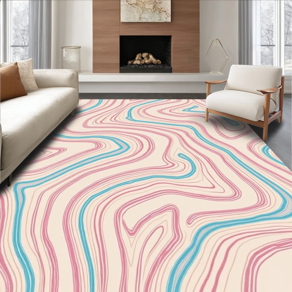 ODIKA 5x7 Machine Washable Non-Slip Area Rug, Whispering Topographic Waves with Interlocking Contours Ultra Soft Rug, None, 471108