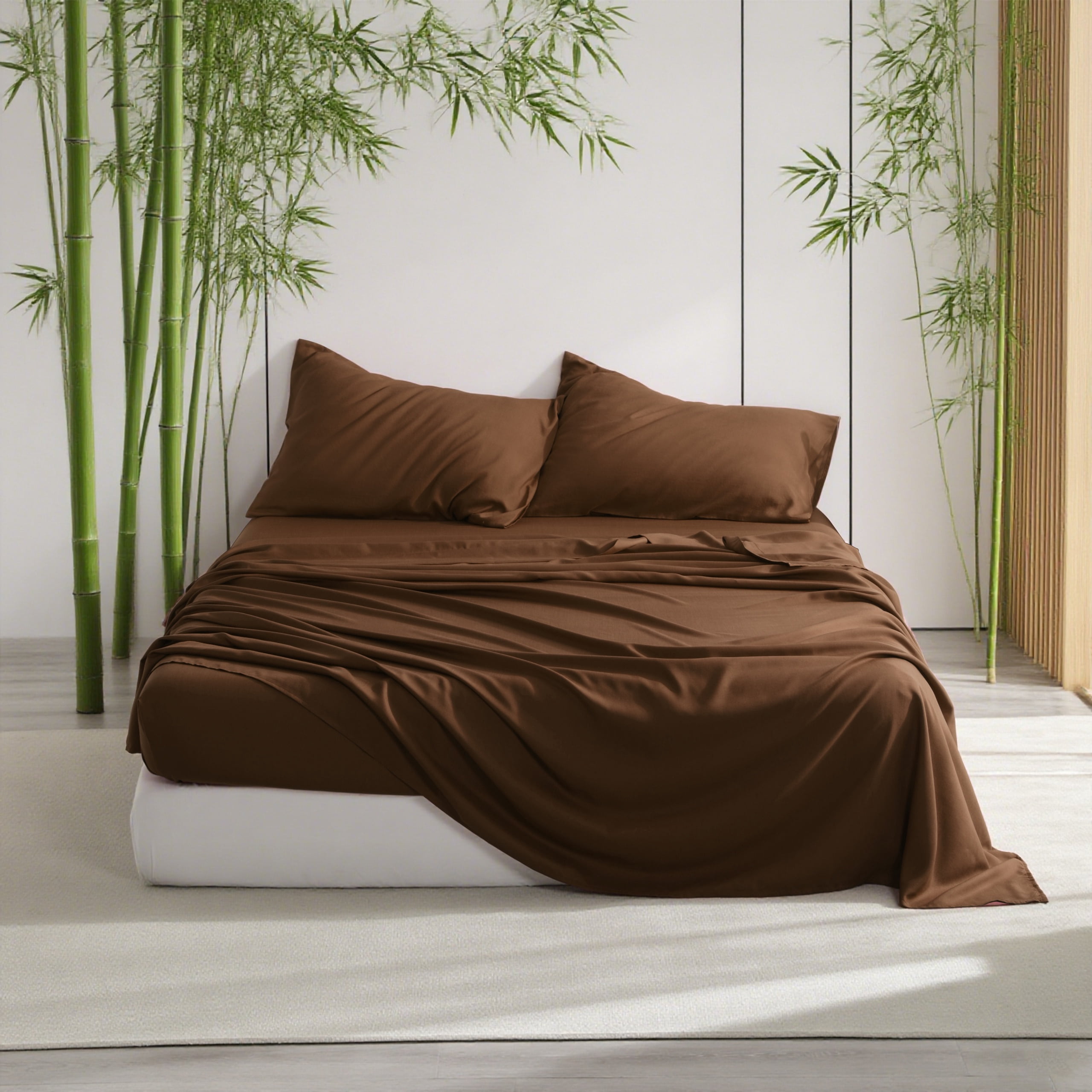 Ultra Soft Bamboo Sheet Set of 3, Durable and Cooling Bamboo Fiber Bed Sheet Set, Twin, 1 Flat Sheet +1 Fitted Sheet +1 Pillowcases, Coffee