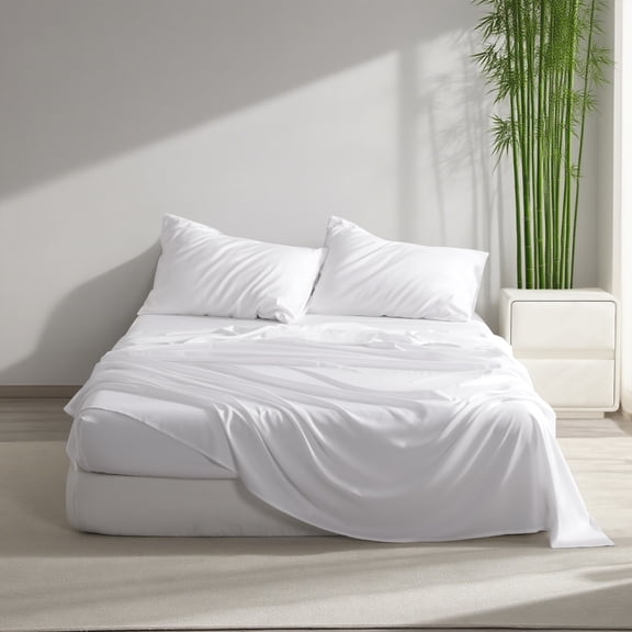 Ultra Soft Bamboo Sheet Set of 3, Durable and Cooling Bamboo Fiber Bed Sheet Set, Twin, 1 Flat Sheet +1 Fitted Sheet +1 Pillowcases, White