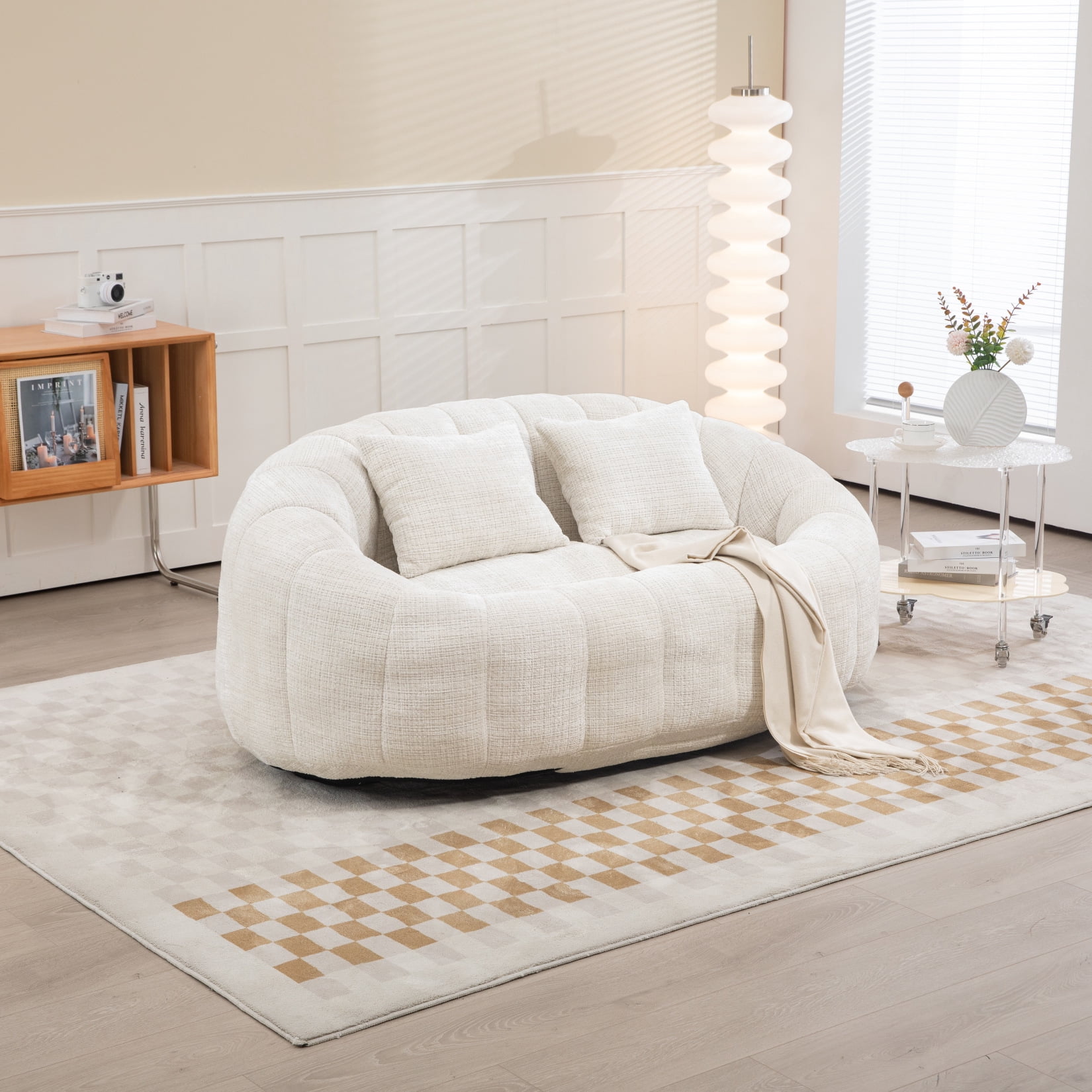 Chenille Bean Bag Chair For Adults With Ottoman - Memory Foam Filled, Armrests & Back Support