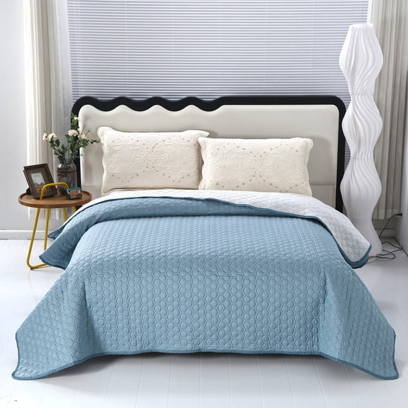 Ultra Soft Bedspread, Classic Checkered Pattern Polyester Polyurethane Bed Blanket, Lightweight Breathable All Season Bed Cover, Machine Washable Decorative Bedding for Bedroom,blue,Twin