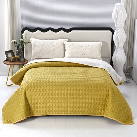 Ultra Soft Bedspread, Classic Checkered Pattern Polyester Polyurethane Bed Blanket, Lightweight Breathable All Season Bed Cover, Machine Washable Decorative Bedding for Bedroom,yellow,Twin