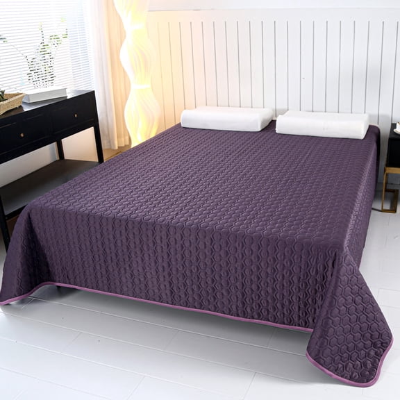 Ultra Soft Bedspread, Classic Checkered Pattern Polyester Polyurethane Bed Blanket, Lightweight Breathable All Season Bed Cover, Machine Washable Decorative Bedding for Bedroom,Purple,Twin