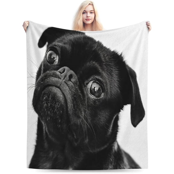 Ultra Soft Blanket Cute Black Pug Dog Throws Blanket Plush Fuzzy Lightweight Couch Sofa Bed Warm Cozy Flannel Blanket for Kids and Adults Gift 50"X40"