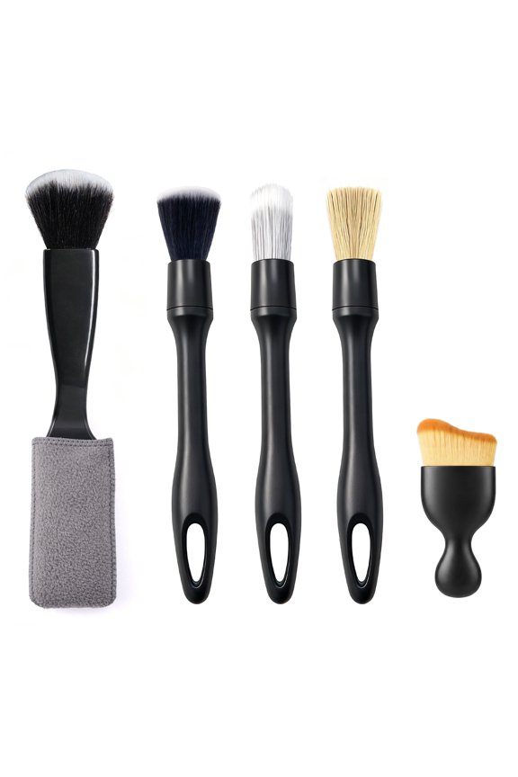 Car Detailing Brush Set, 5 Pcs Soft Bristles Car Brush Interior Set, Wet/Dry Car Cleaning Brush with Ultra-Dense Bristles for Dust and Stubborn Residue, Suitable for Vents and Dashboards Cleaning