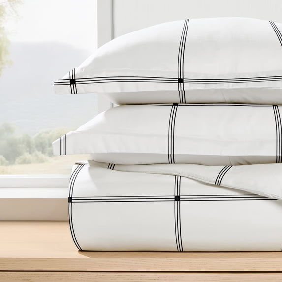 Duvet Cover Set - Ultra Soft & Breathable - Gray Plaid for Queen Size Bedding by Comfort Canopy