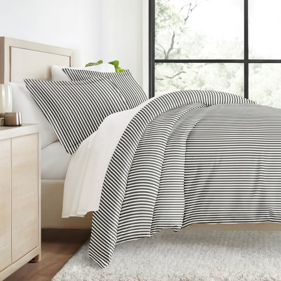 Duvet Cover Set - Ultra Soft & Breathable - Gray Stripe for Twin Size Bedding by Comfort Canopy