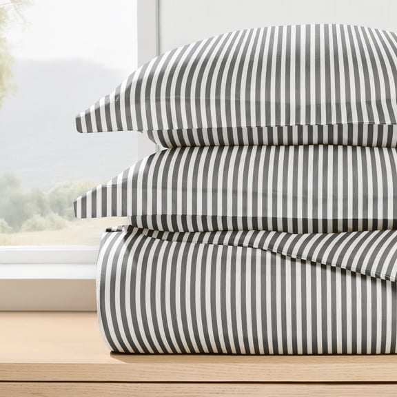 Duvet Cover Set - Ultra Soft & Breathable - Gray Stripe for Twin Size Bedding by Comfort Canopy