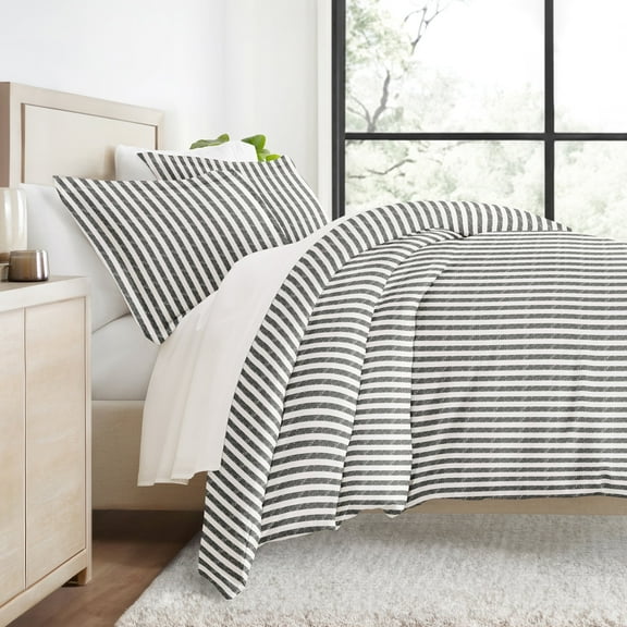 Duvet Cover Set - Ultra Soft & Breathable - Gray Rugged Striped for Twin Size Bedding by Comfort Canopy