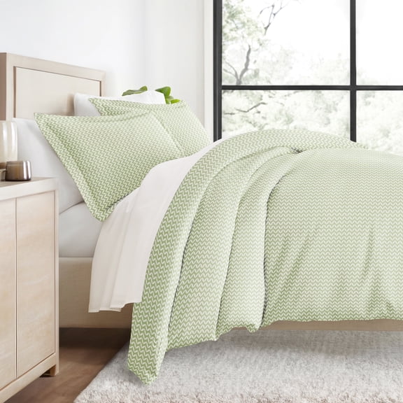 Duvet Cover Set - Ultra Soft & Breathable - Sage Chevron for King Size Bedding by Comfort Canopy