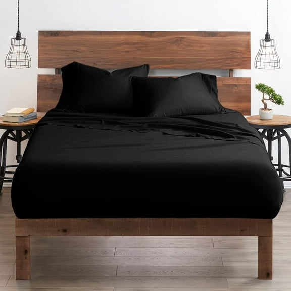 Ultra-Soft & Breathable Luxury Bedding ! 600 Thread Count 100% Egyptian Cotton Full Size 4 Piece Sheet Set Fit 9" Inch to 12" Inch Deep Pocket { Black Solid }