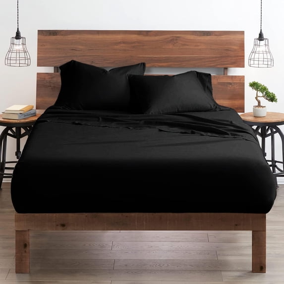 600 TC | 100% Egyptian Cotton | Ultra-Soft & Breathable King Size 4 Piece Sheet Set Fit 15" Inch to 18" Inch Deep ( Black Solid )