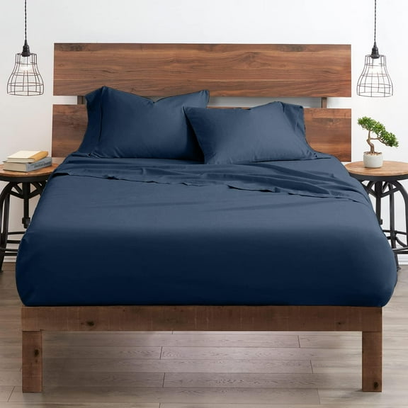Ultra-Soft & Breathable Luxury Bedding ! 600 Thread Count 100% Egyptian Cotton King Size 4 Piece Sheet Set Fit 9" Inch to 12" Inch Deep Pocket { Navy Blue Solid }