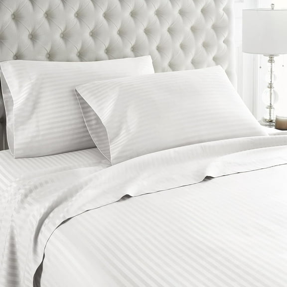 Ultra-Soft & Breathable Luxury Bedding ! 600 Thread Count 100% Egyptian Cotton King Size 4 Piece Sheet Set Fit 9" Inch to 12" Inch Deep Pocket { Stripe White }