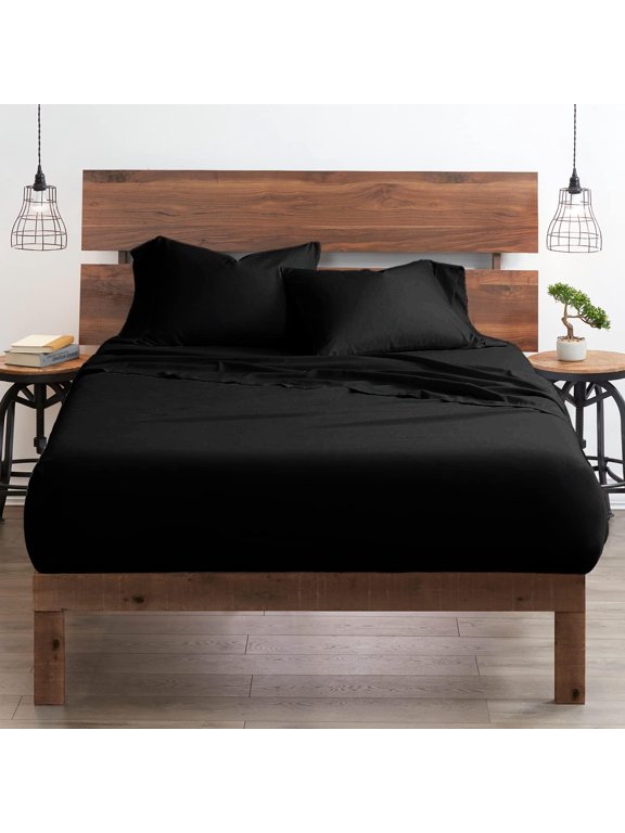 600 TC | 100% Egyptian Cotton | Ultra-Soft & Breathable Queen Size 4 Piece Sheet Set Fit 9" Inch to 12" Inch Deep ( Black Solid )