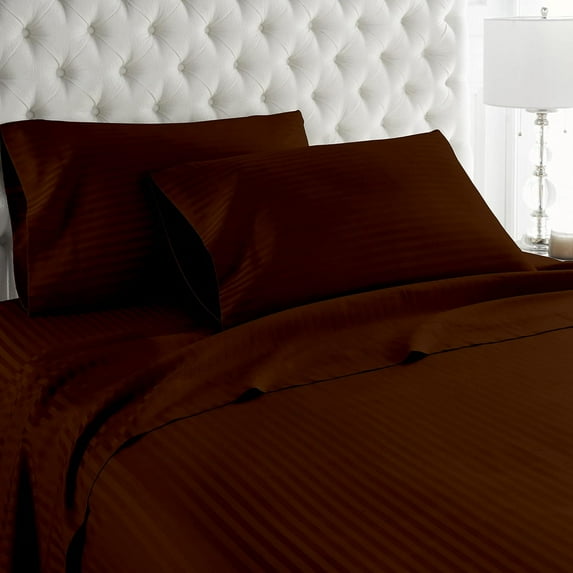 Ultra-Soft & Breathable Luxury Bedding ! 600 Thread Count 100% Egyptian Cotton Twin Size 4 Piece Sheet Set Fit 15" Inch to 18" Inch Deep Pocket { Chocolate Stripe }