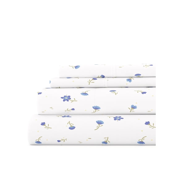 Ultra Soft & Breathable Wrinkle Free Bed Sheets Set - Light Blue Farmhouse Floral Patterned for Queen Size Bedding by Comfort Canopy