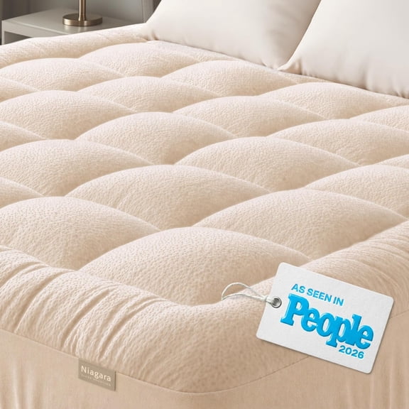 Ultra Soft California King Mattress Topper Rayon from Bamboo Cooling Pad for Back Pain Relief Beige
