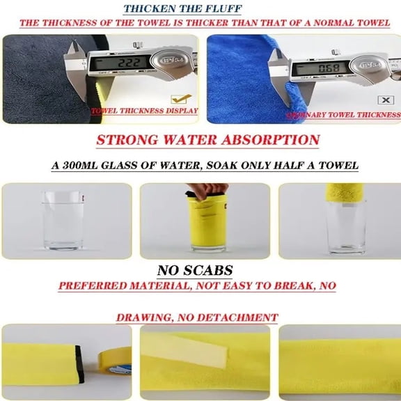 Ultra Soft Car Detailing Towel - Scratch-Free for Paint/Windows - Fast Absorbing & Machine Washable