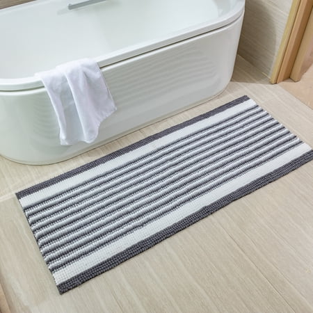 Ultra Soft Chenille Bathroom Rug, Dry Fast Non Slip Bathmat, Grey 24 x 60 inches,1 Pack