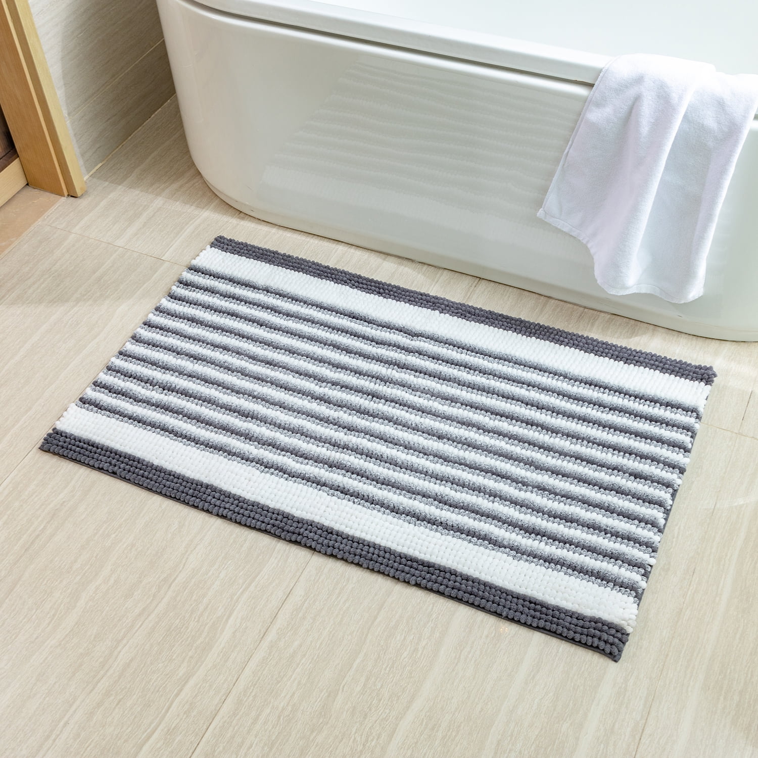 Ultra Soft Chenille Bathroom Rug, Dry Fast Non Slip Bathmat, Grey 26 x 44 inches，1 Pack ...