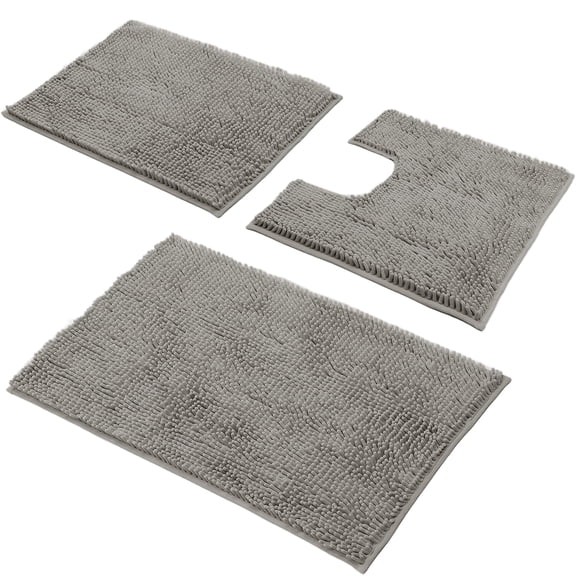 Ultra Soft Chenille Bathroom Rug Set 3 Piece Bath Mats with U-Shaped Toilet Rug, Non-Slip Quick Dry Machine Washable, Lake Blue or Light Gray