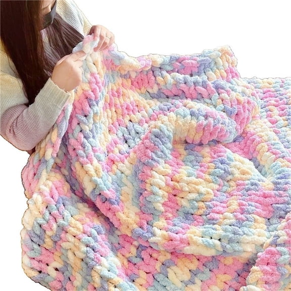 Ultra Soft Chenille Yarn Blanket - Chunky Knit Throw for Sofa & Bed, Machine Washable Crochet Bedding, All-Season Warm Fluffy Decorative Throw