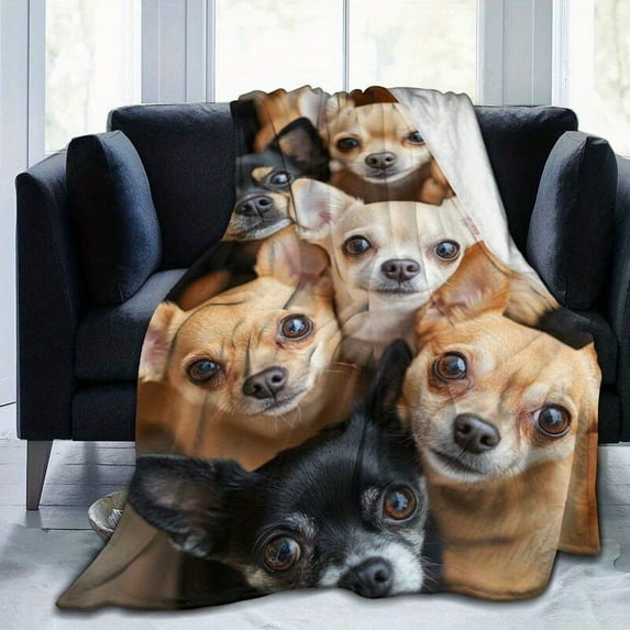 Ultra-Soft Chihuahua Print Flannel Throw Blanket - All-Season Cozy Knit for Couch, Bed, Office - Machine Washable, Perfect Gift for Dog Lovers