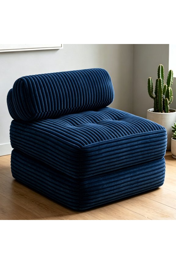 Ultra-Soft Corduroy Convertible Sofa Bed, 3-in-1 Multi-Functional Folding Sleeper Chair for Small Space, No Assembly Required, Blue