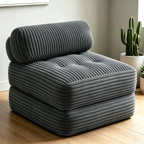 Ultra-Soft Corduroy Convertible Sofa Bed, 3-in-1 Multi-Functional Folding Sleeper Chair for Small Space, No Assembly Required, Gray