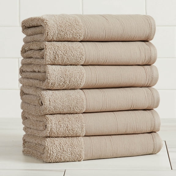 Ultra-Soft Cotton and Modern Linen-Like Border 6 Pack Hand Towel Set