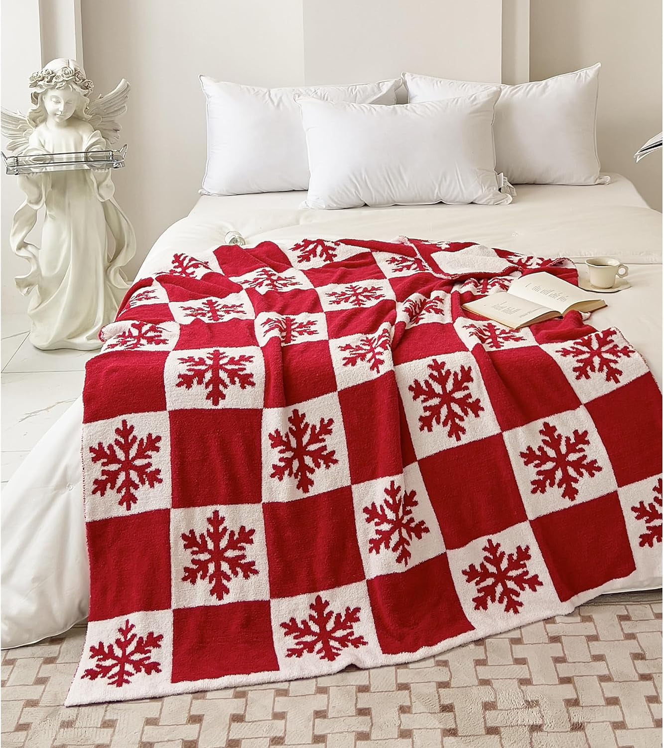 Ultra Soft Cozy Buffalo Checkerboard Christmas Red Snowflake Knitted