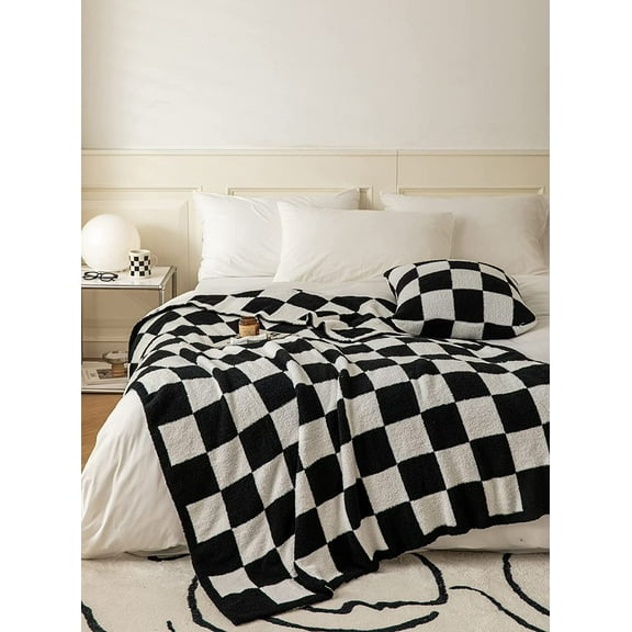 Ultra Soft Cozy Buffalo Checkerboard Grid Fluffy Microfiber Knitted Bed Blanket Super Soft Cozy Lightweight Fleece Checkered Queen Size Bed Blanket for Sofa Couch Bed Travel (Black, Baby£º30 X40)¡­