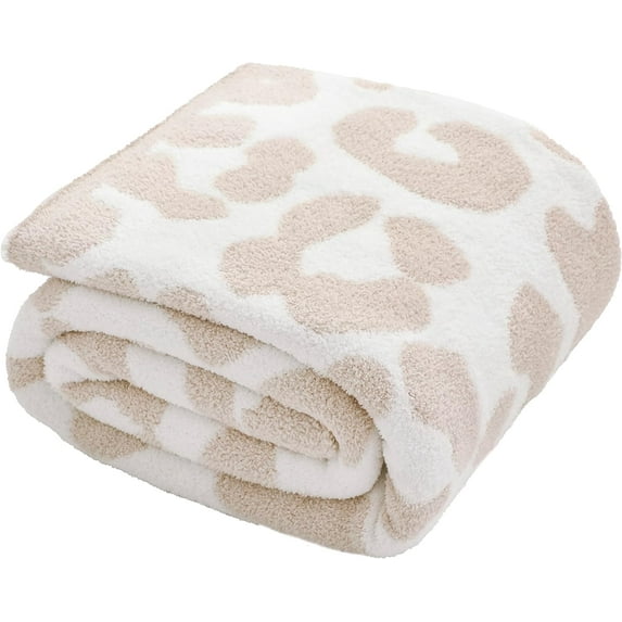 Ultra Soft Cozy Cow Print Fluffy Microfiber Knitted Throw Blanket Super Cozy Lightweight Fleece Bed Blanket for Sofa Couch Bed Travel Cream 30"X40"¡