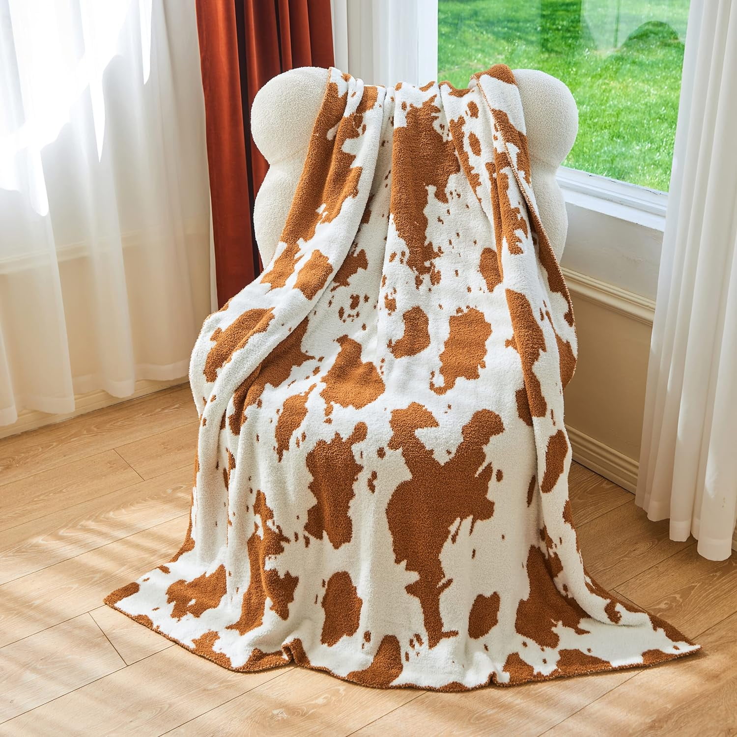 Ultra Soft Cozy White and Black Cow Print Microfiber Knitted Throw