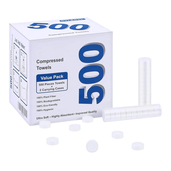 Ultra Soft Disposable Compressed Towels Value Pack with Carrying Cases, Cotton Travel Wipes Magic Towel Mini Coin Tissue, Toilet Paper Pills for Home Bathroom Beauty Salon Outdoors Camping