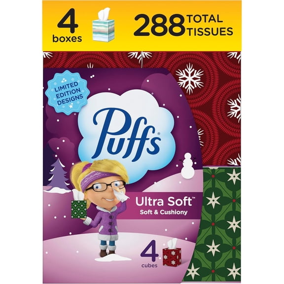 Ultra Soft Facial Tissues, 4 Mega Cube Box, 72 Facial Tissues Per Box (Packaging May Vary)