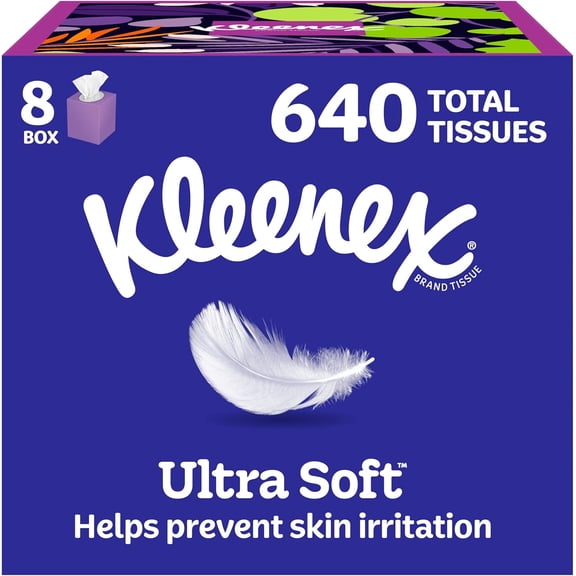 Ultra Soft Facial Tissues, 8 Cube Boxes, 80 Tissues per Box, 3-Ply, Packaging May Vary
