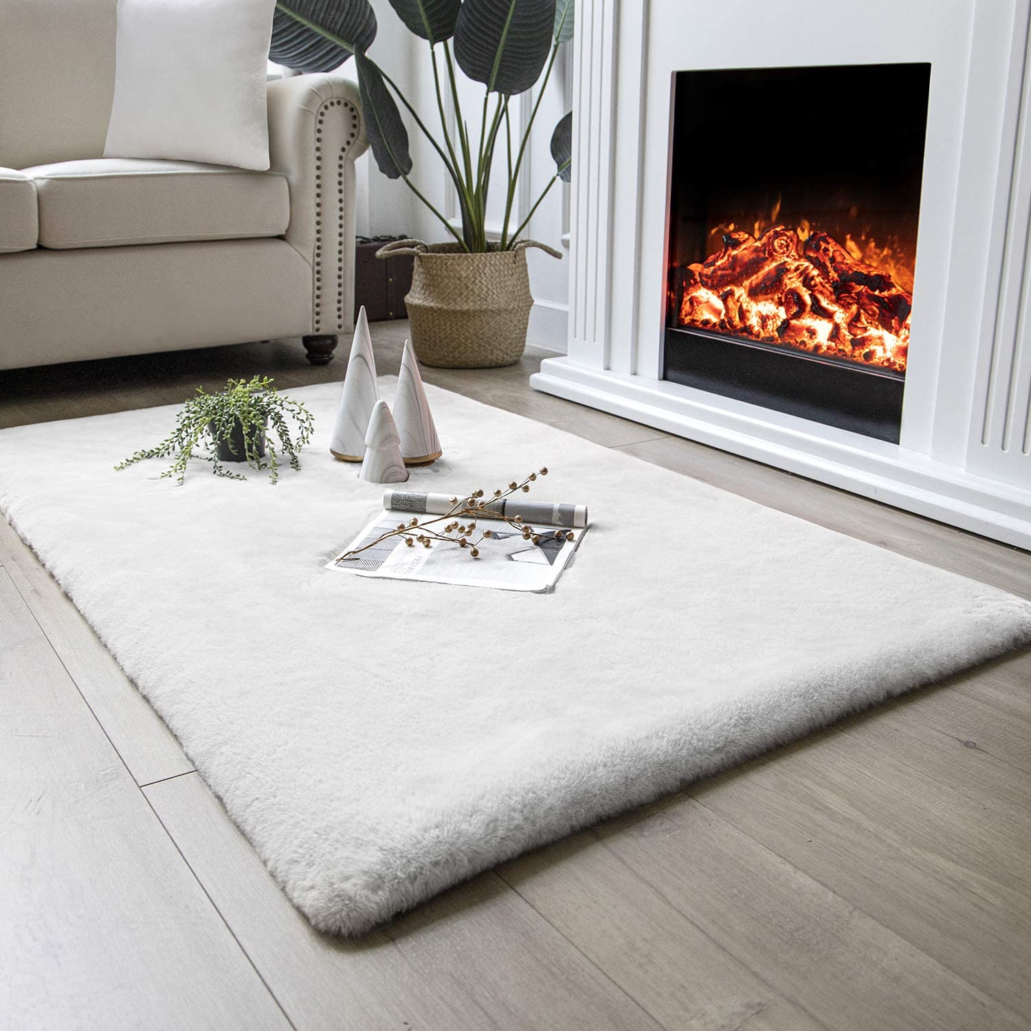 Ultra Soft Faux Rabbit Fur Chair Couch Cover Area Rug for Bedroom Floor ...