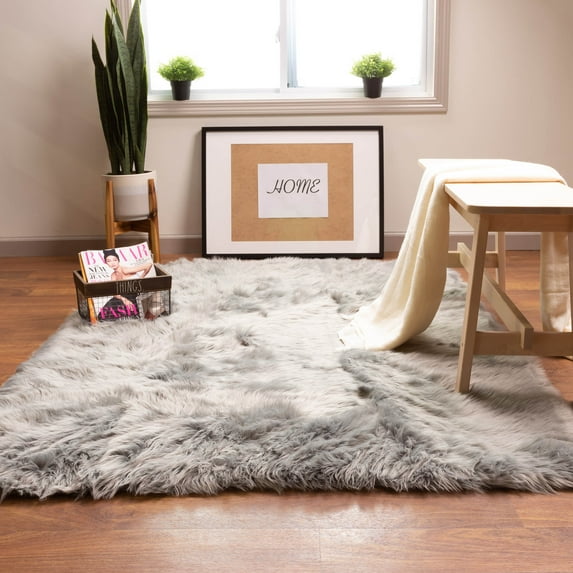 Ultra Soft Faux Sheepskin Fur Shag Rug Gray 3' x 5'