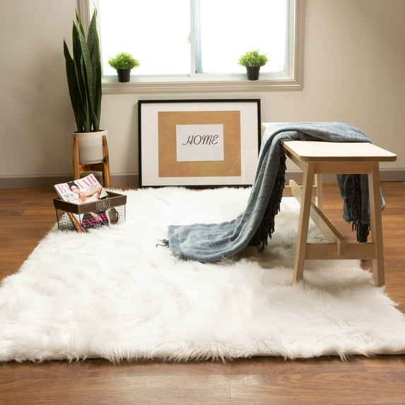 Ultra Soft Faux Sheepskin Fur Shag Rug Ivory 2' x 3'