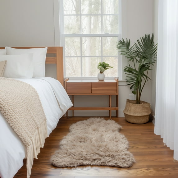 Ultra Soft Faux Sheepskin Fur Shag Rug Light Brown 2' x 4' Sheepskin