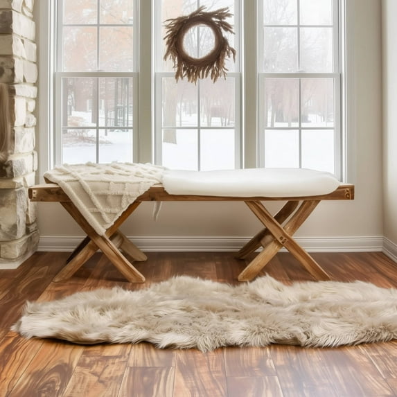 Ultra Soft Faux Sheepskin Fur Shag Rug Light Brown 2' x 6' Sheepskin