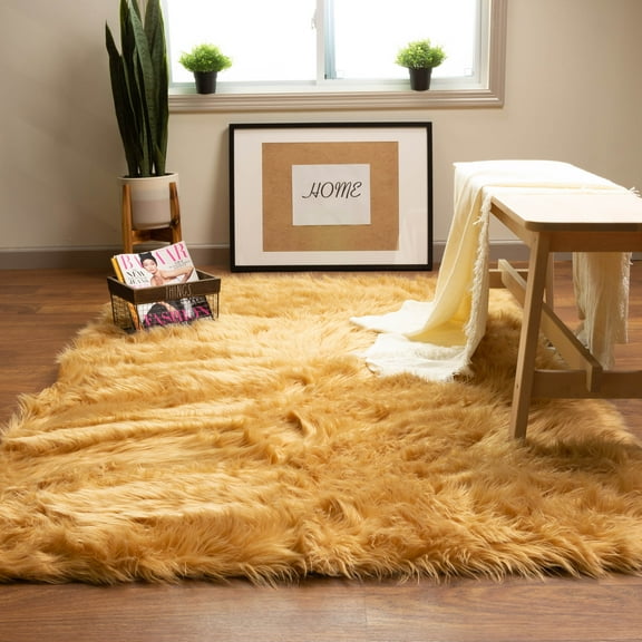 Ultra Soft Faux Sheepskin Fur Shag Rug Light Brown 4' x 6' Sheepskin