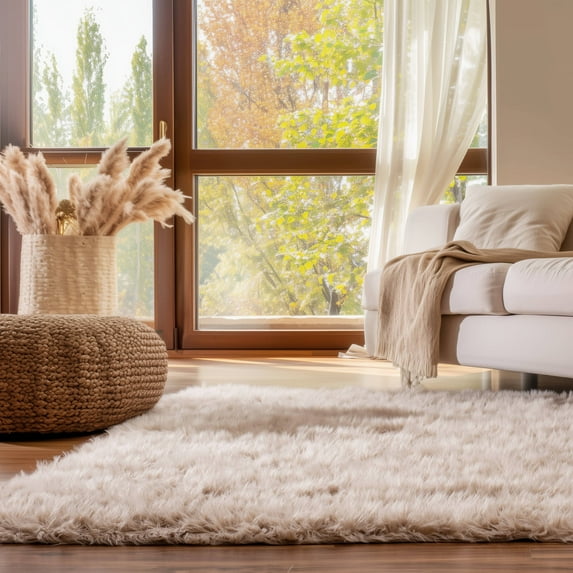 Ultra Soft Faux Sheepskin Fur Shag Rug Light Brown 5' x 7'