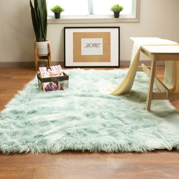 Ultra Soft Faux Sheepskin Fur Shag Rug Teal 2' x 3'