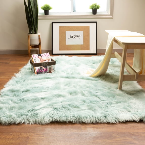 Ultra Soft Faux Sheepskin Fur Shag Rug Teal 6' x 9'