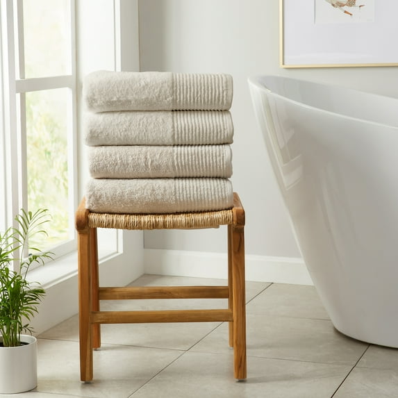 Ultra-Soft Featherspun Cotton Quick-Dry Bath Towel Set (4 Pack, Oatmeal)