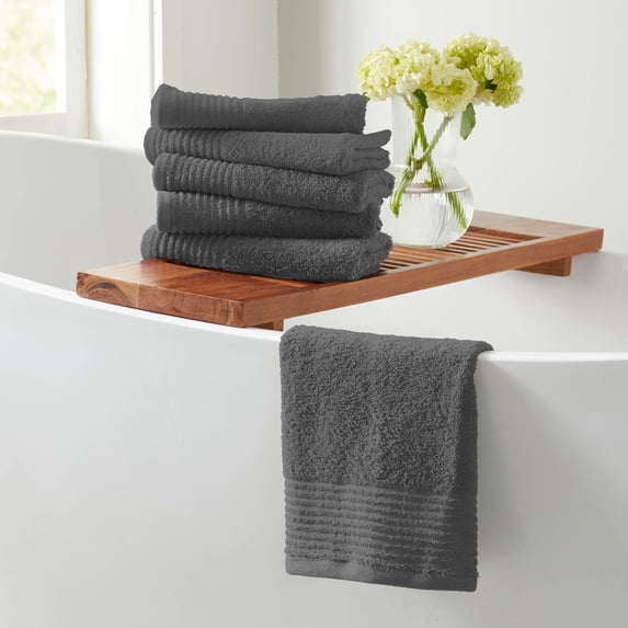 Ultra-Soft Featherspun Cotton Quick-Dry Hand Towel Set (6 Pack, Dark Grey)